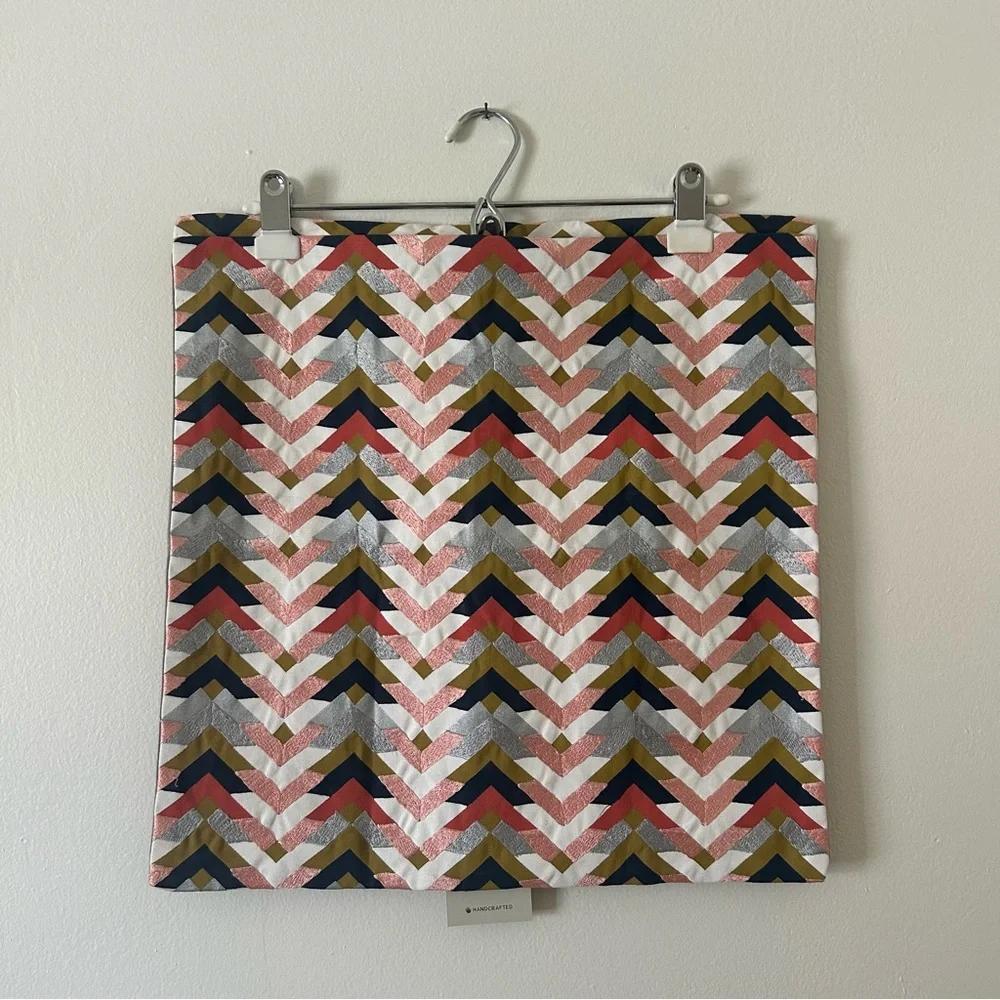 NWT West Elm Jewel Multicolor Embroidered Chevron Pillow Covers - Set Of 2